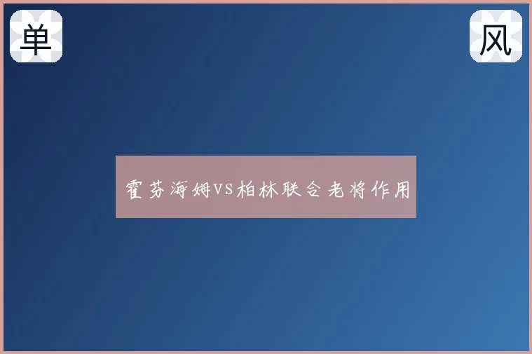 霍芬海姆vs柏林联合老将作用